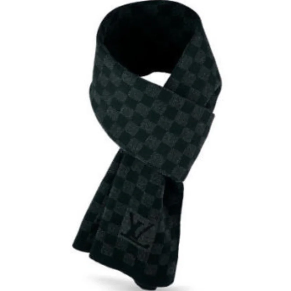 New Louis Vuitton Scarf Damier Wool Black Gray Scarf Wrap - Picture 8 of 9